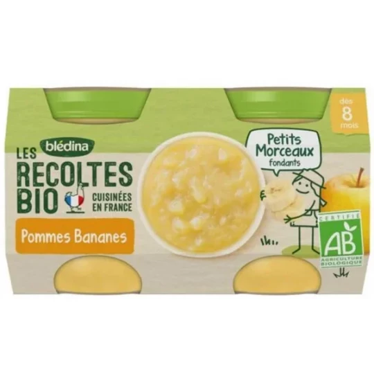 Blédina Les Récoltes Bio Petits Pots Morceaux Pomme Banane 130 g x 2