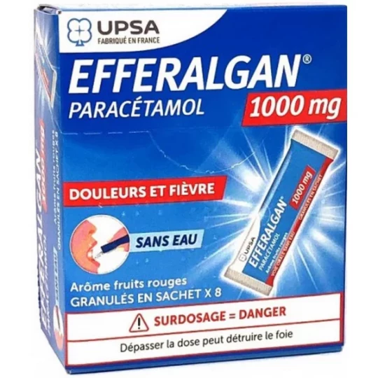 Efferalgan Fruits Rouges 1000 mg Granulés en Sachets x 8