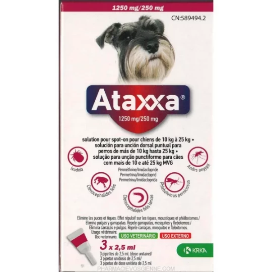 Ataxxa 1250 mg / 250 mg Solution Spot-On Chiens 10-25 kg