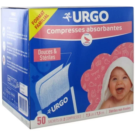 Urgo Compresses Absorbantes Stériles Non Tissées 7,5 x 7,5 cm x 50