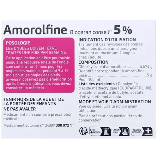 Amorolfine Biogaran Conseil 5% Vernis à Ongles Médicamenteux 2,5 ml - image 5
