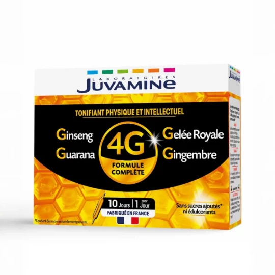 Juvamine 4G Ginseng Gelée Royale Guarana Gingembre Ampoules x 10