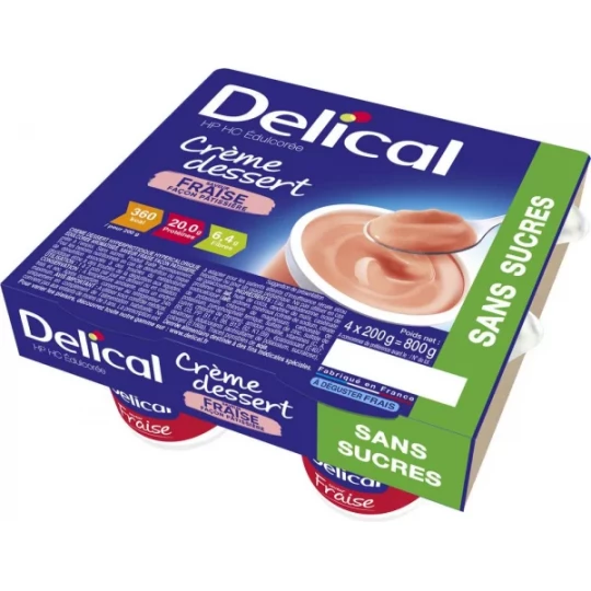 Delical Crème Dessert HP/HC Sans Sucre Fraise 4 x 200 g