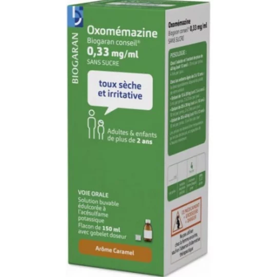 Oxomémazine Biogaran Conseil 0,33 mg/ml Sirop Sans Sucre 150 ml
