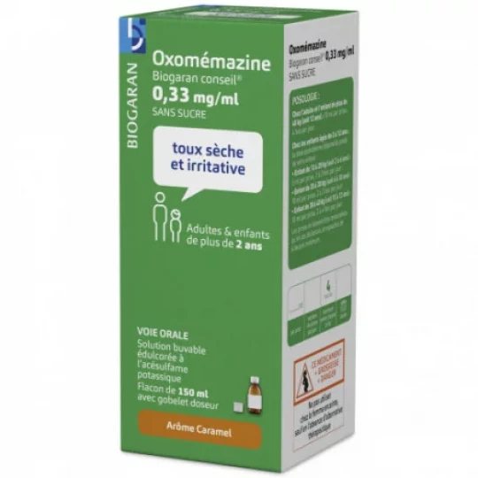 Oxomémazine Biogaran Conseil 0,33 mg/ml Sirop Sans Sucre 150 ml