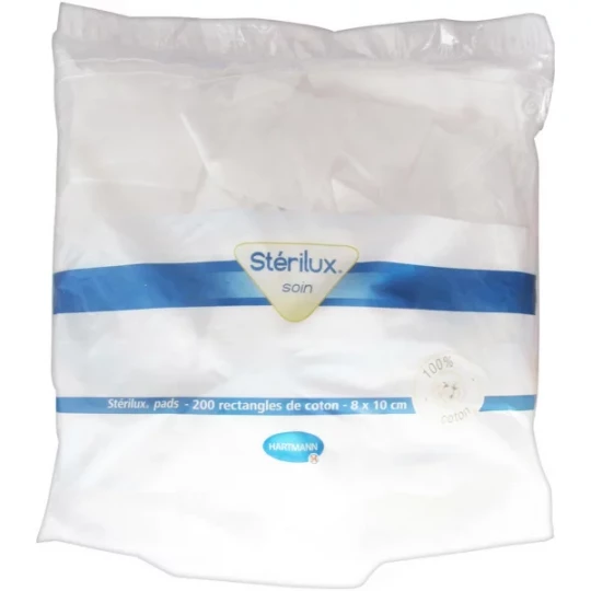 Hartmann Stérilux 200 Pads Rectangles de Coton 8 x 10 cm