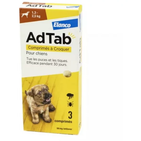 AdTab 56 mg Puces et Tiques Chiens Comprimés à Croquer x 3