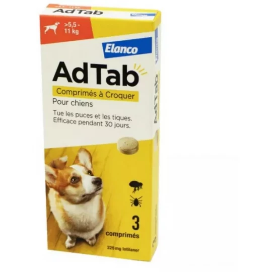 AdTab 225 mg Puces et Tiques Chiens Comprimés à Croquer x 3