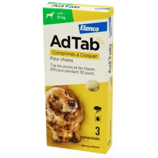 AdTab 450 mg Puces et Tiques Chiens Comprimés à Croquer x 3
