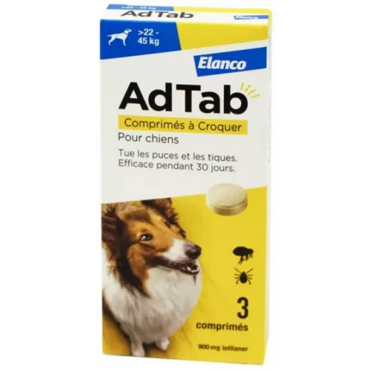 AdTab 900 mg Puces et Tiques Chiens Comprimés à Croquer x 3