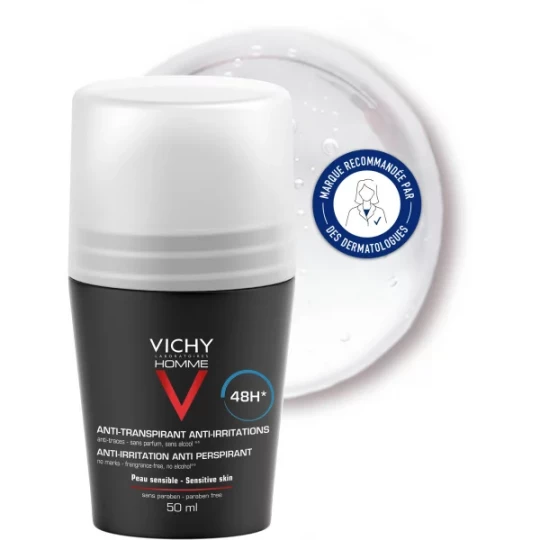Vichy Homme Déodorant Anti-transpirant Anti-Irritations 48h Roll-On 50 ml