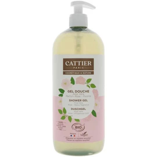 Cattier Gel Douche Sans Sulfate Aloe Vera Rose Pivoine Bio 1 L
