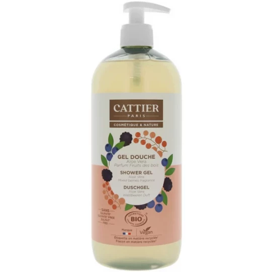 Cattier Gel Douche Sans Sulfate Aloe Vera Fruits des Bois Bio 1 L