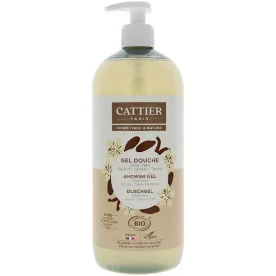 Cattier Gel Douche Sans Sulfate Aloe Vera Vanille Tonka Bio 1 L