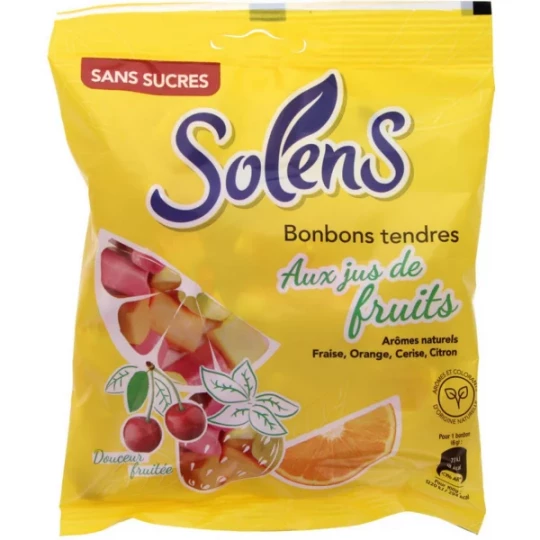 Solens Bonbons Tendres Jus de Fruits Sans Sucres Sachet 100 g