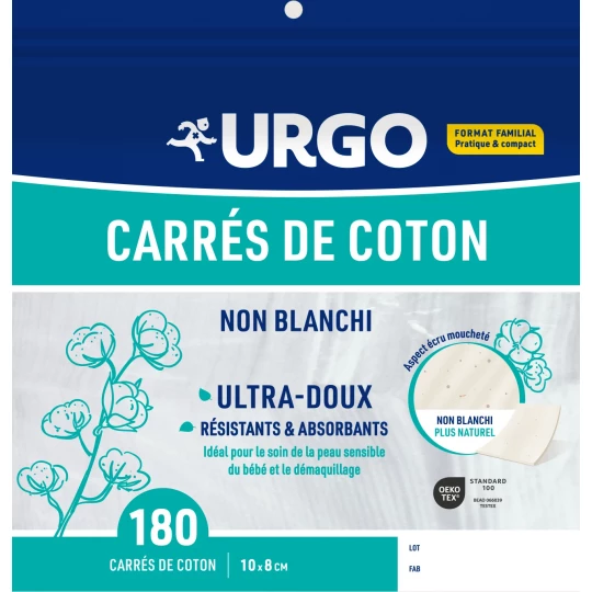 Urgo Carrés de Coton Non Blanchi 10 cm x 8 cm Unités x 180