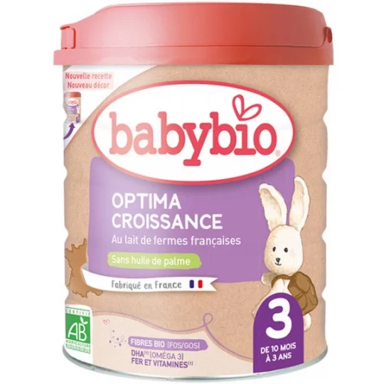 Babybio Optima Croissance 3 au Lait de Fermes Françaises de 10 Mois à 3 Ans Bio 800 g