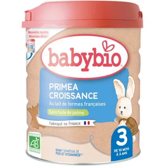 Babybio Primea Croissance 3 au Lait de Vache Français de 10 Mois à 3 Ans Bio 800 g