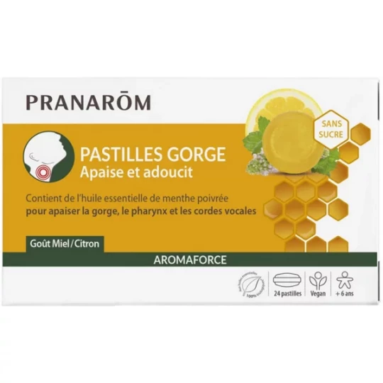 Pranarôm Pastilles Gorge Miel/Citron Sans Sucre x 24