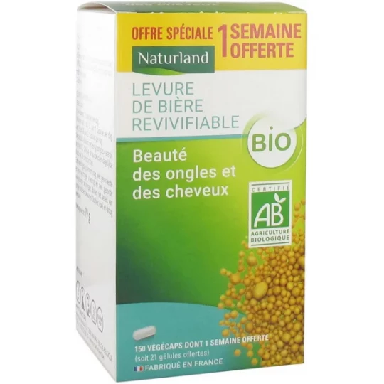 Naturland Levure de Bière Revivifiable Bio 150 Végécaps dont 21 Végécaps offertes