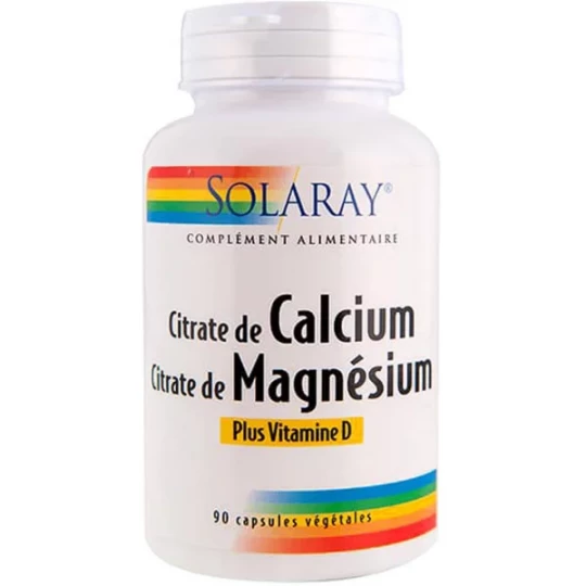 Solaray Citrate de Calcium Citrate de Magnésium Vitamine D Capsules Végétales x 90