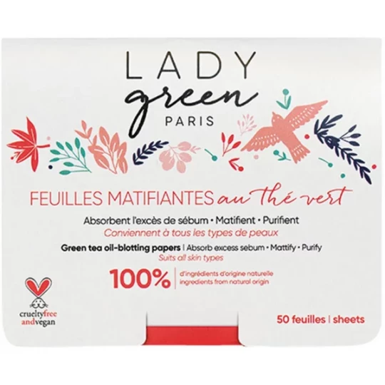 Lady Green Feuilles Matifiantes au Thé Vert Feuilles x 50