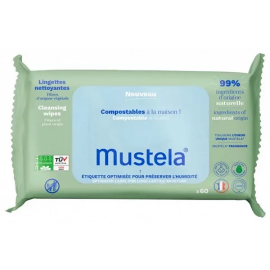 Mustela Lingettes Nettoyantes Parfumées Compostables x 60