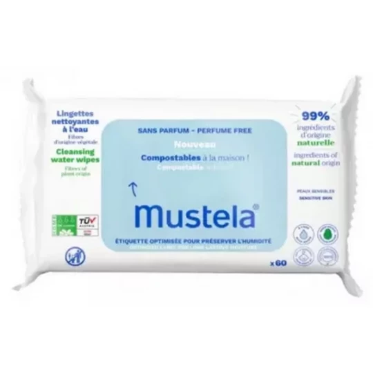 Mustela Lingettes Nettoyantes à l'Eau Bio x 60