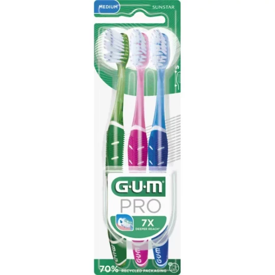 GUM PRO Brosse à Dents Medium Trio Pack x 3
