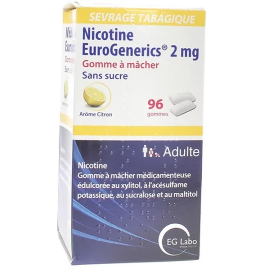 Nicotine EG Citron 2 mg Sans Sucre Gommes x 96