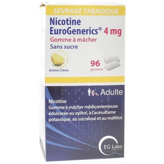 Nicotine EG Citron 4 mg Sans Sucre Gommes x 96