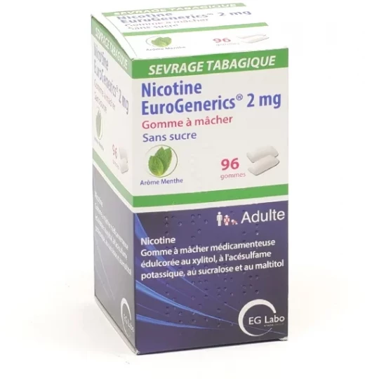 Nicotine EG Menthe 2 mg Sans Sucre Gommes x 96