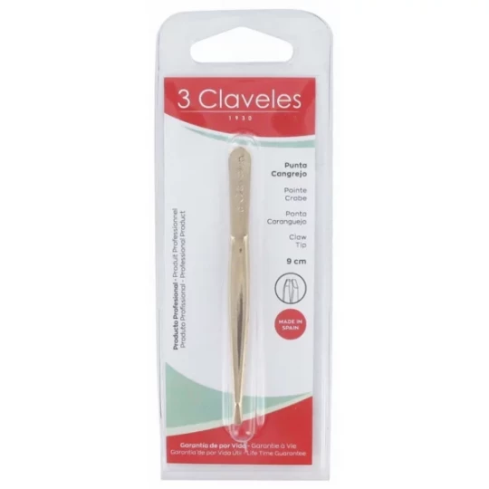 3 Claveles Pince à Épiler Pointe Crabe Doré 9 cm
