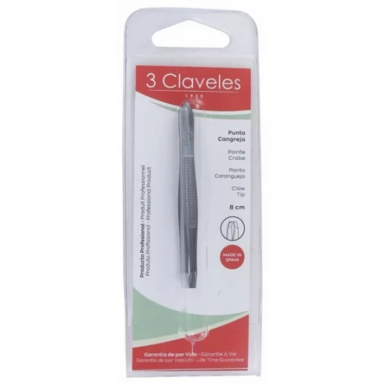 3 Claveles Pince à Épiler Pointe Crabe Noire 8 cm