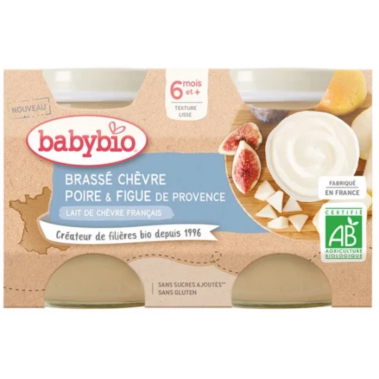 Babybio Brassé Chèvre Poire Figue 6 Mois et + Bio Pots 130 g x 2
