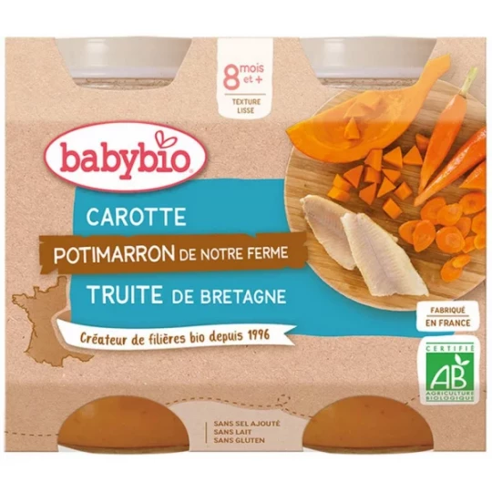 Babybio Carotte Potimarron Truite 8 Mois et + Bio Pots 200 g x 2