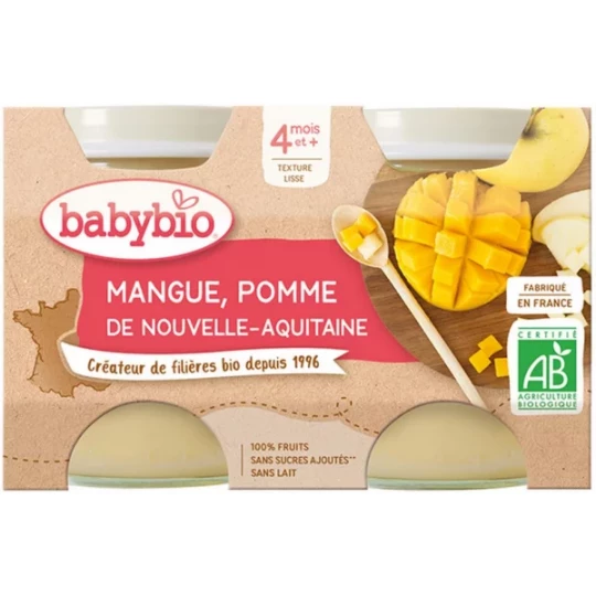 Babybio Mangue Pomme 4 Mois et + Bio Pots 130 g x 2