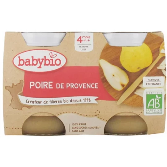 Babybio Poire 4 Mois et + Bio Pots 130 g x 2