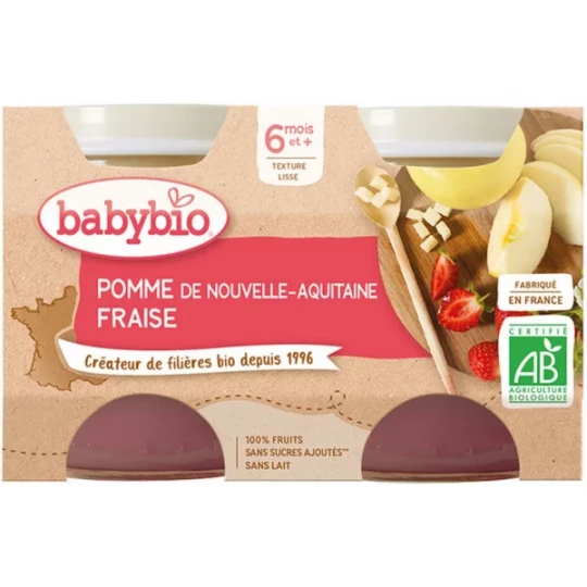 Babybio Pomme Fraise 6 Mois et + Bio Pots 130 g x 2