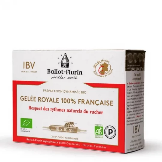 Ballot-Flurin Préparation Dynamisée Bio Gelée Royale 100% Française Ampoules x 10
