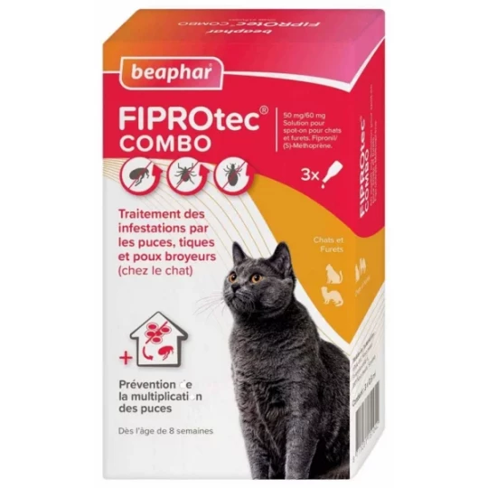 Beaphar Fiprotec Combo 50/60 mg Solution Spot-on Chats Furets Pipettes x 3