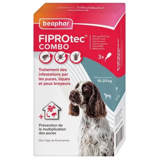 Beaphar Fiprotec Combo Solution Spot-on Chiens 10-20 kg Pipettes x 3