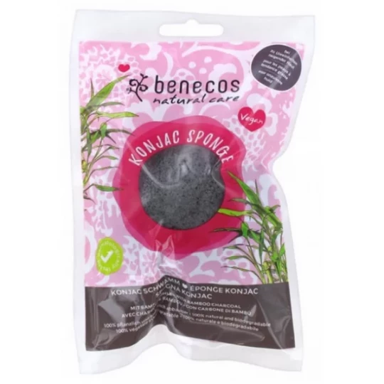Benecos Natural Care Eponge Konjac au Charbon de Bambou Peaux à Tendance Grasse