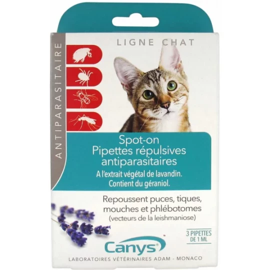 Canys Spot-On Pipettes Répulsives Antiparasitaires Chat Pipettes x 3