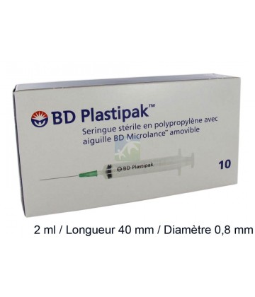 BD Seringues stériles 40 mm diam. 0,8 mm - 2 ml x 10