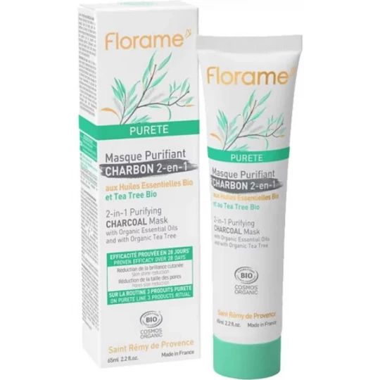 Florame Pureté Masque Purifiant Charbon 2 en 1 Bio 65 ml