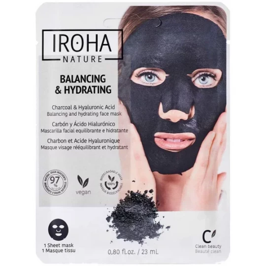 Iroha Nature Charbon et Acide Hyaluronique Masque Visage Rééquilibrant 23 ml