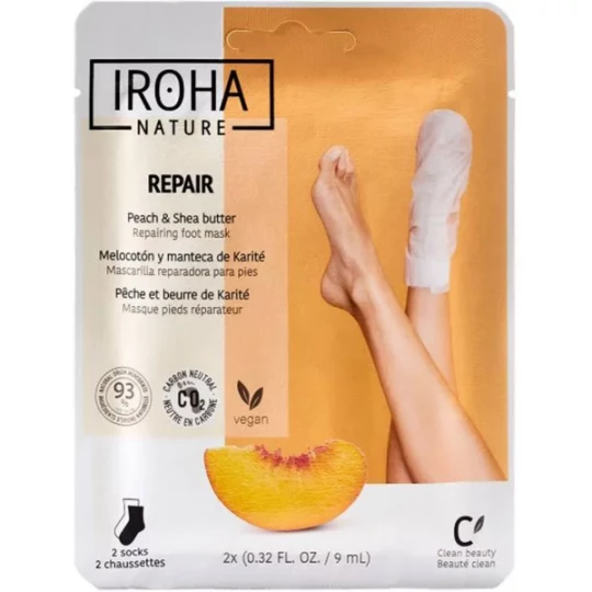 Iroha Nature Masque Pieds Réparateur Pêche et Beurre de Karité 2 x 9 ml