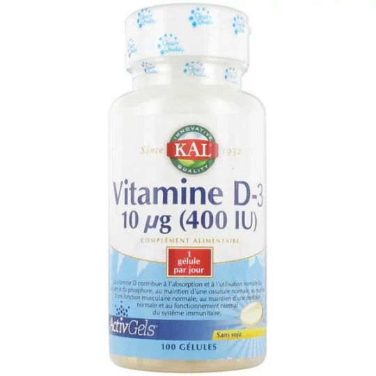 Kal Vitamine D-3 10 µg (400 IU) Gélules x 100