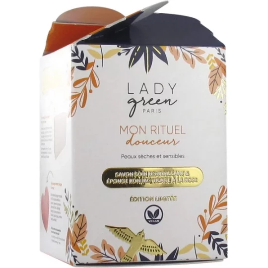 Lady Green Savon Soin Nourrissant Bio 100 g + Éponge Konjac Rose
